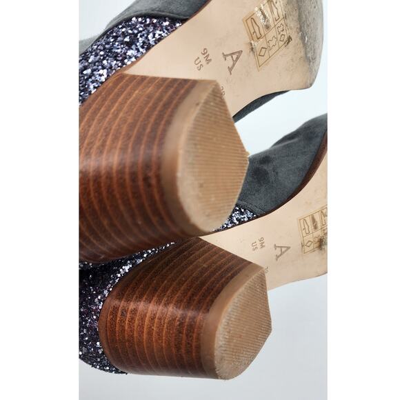 A Anthropologie Sparkle Back Glitter Suede Ankle Booties Size 9 - Picture 9 of 12